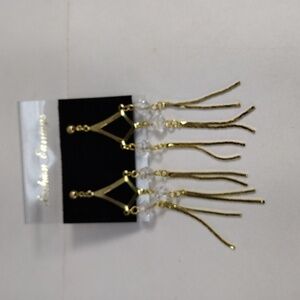 Women's Stunning Gold tone & Clear Beads Fringed Chandelier 3" Drop Earrings